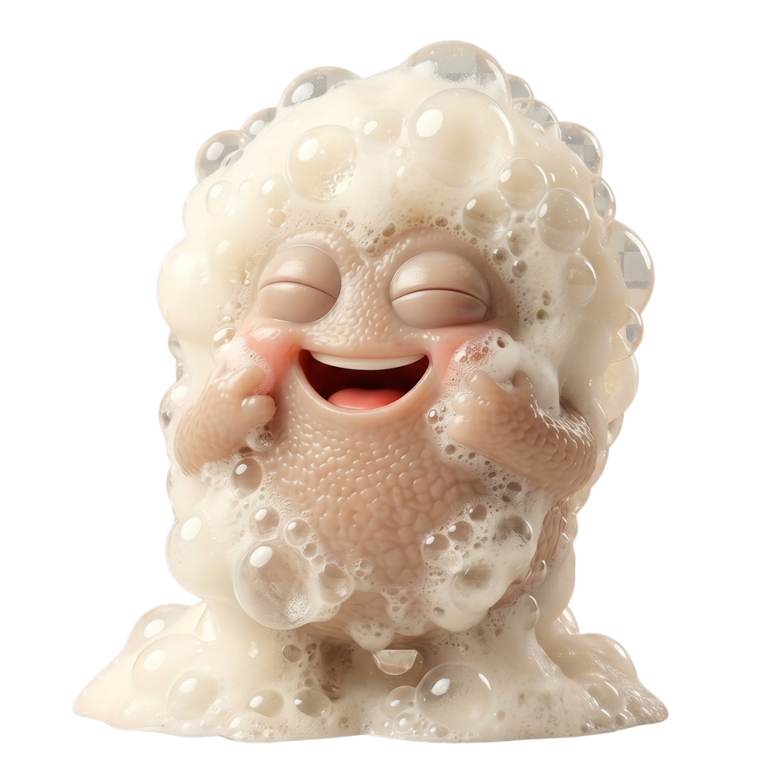 Personaje original de limpieza cubierto de espuma